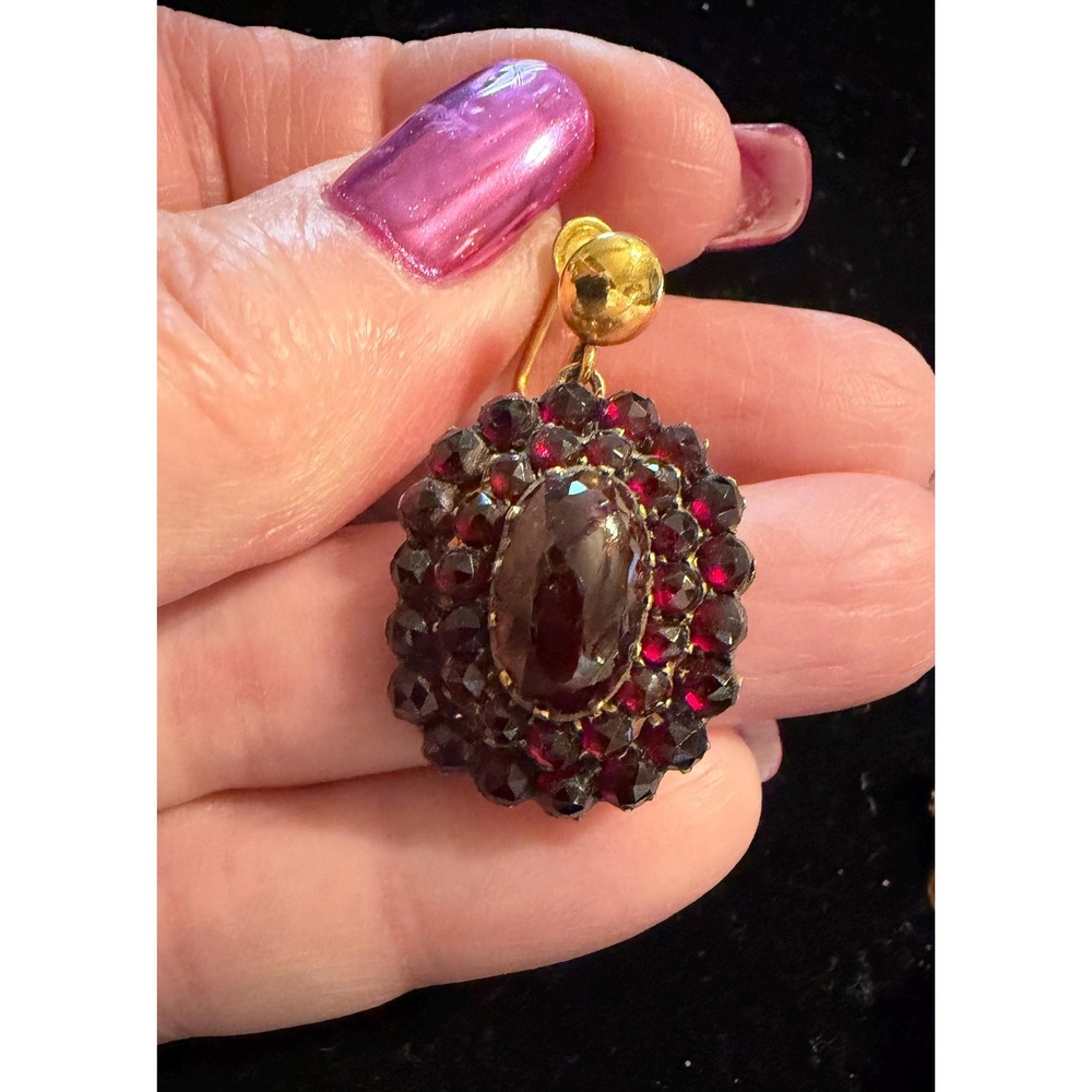 Antique Victorian Garnet Dangle Earrings - Picture 2 of 7